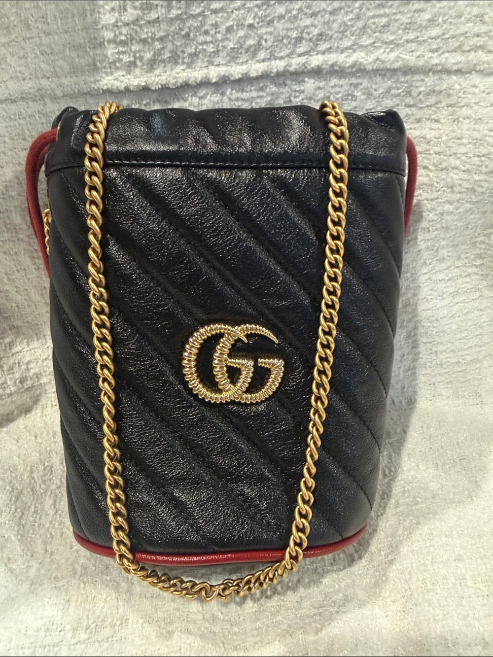 Gucci Vintage Matelasse Diagonal Mini Torchon GG Marmont Mini Bucket Bag
